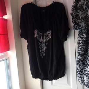 Black peasant blouse white design